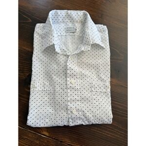VTG 70s Jordan Marsh Mens Polka Dot Short Sleeve Button Down Shirt White Blue L